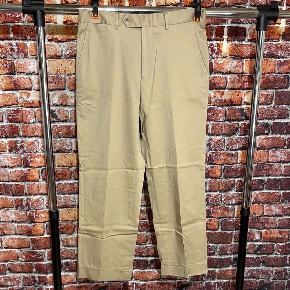 Nautica khaki tan chino flat front Men's Pants slacks 34 x 30
